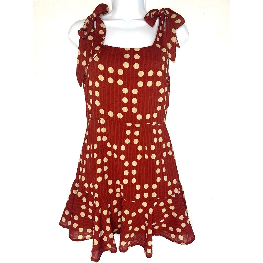 Rockabilly Retro 50's 60's Polka dot rust flowy‎ midi dress Medium